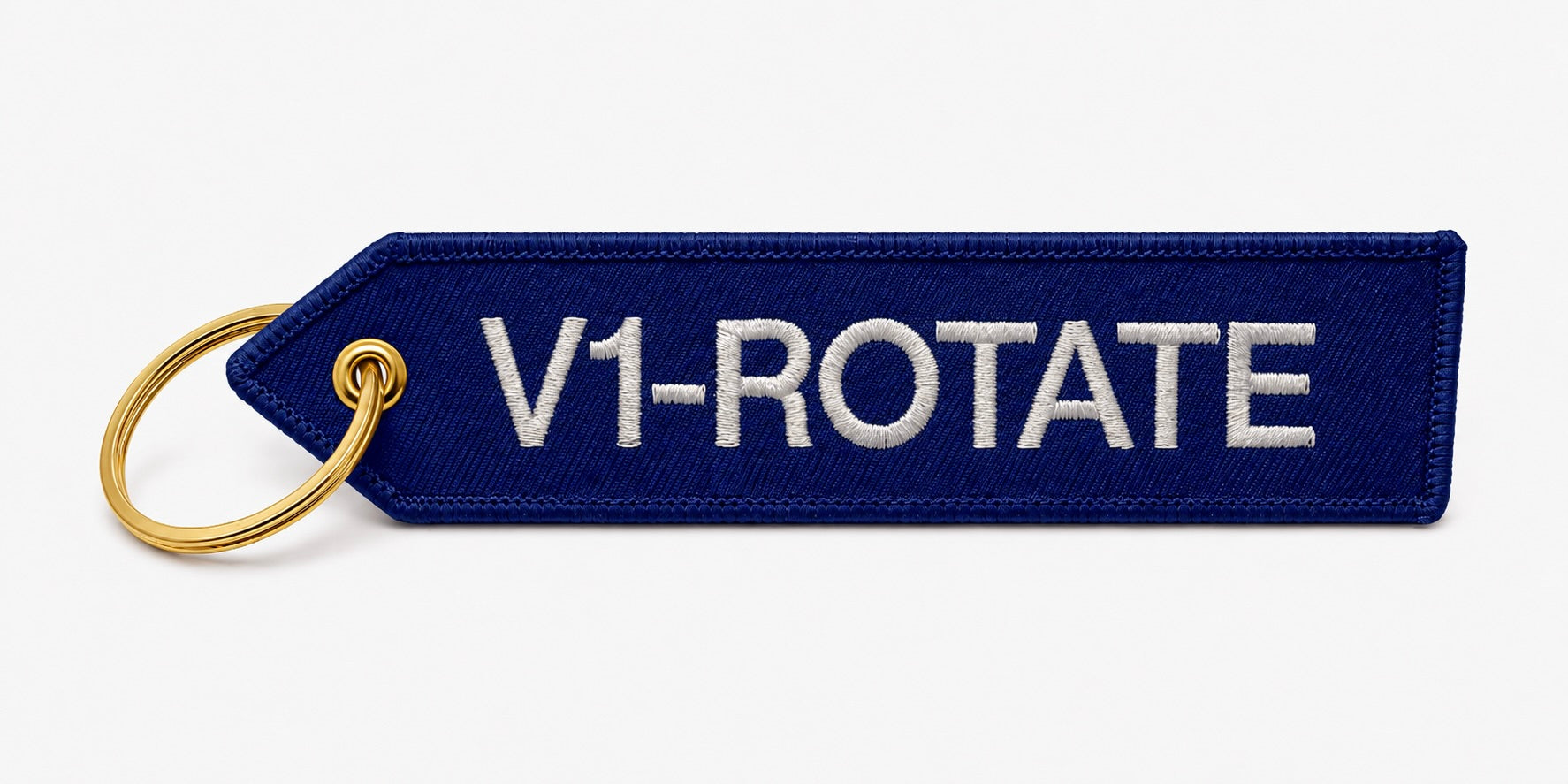 Blauer „V1 Rotate“ Schlüsselanhänger mit goldfarbenem Ring für Aviation Geeks